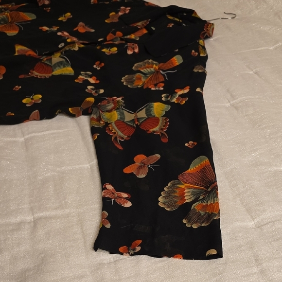 MORGAN COLE Black and Orange 3/4 Sleeve Silk Blouse - Picture 12 of 12